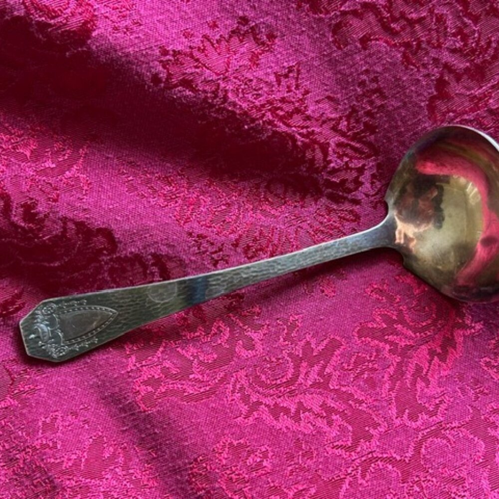 1847 Rogers Bros Silverplate Sauce Ladle - Ornate Scroll Handle - Vintage